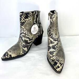 New Blondo Waterproof Booties Snakeskin Print Leather Upper Block Heel Pointed